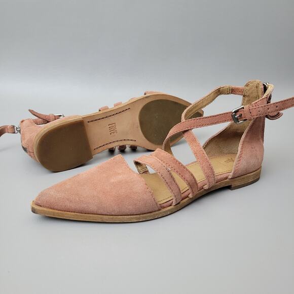 Frye Kenzie Moto Strappy 70379 Suede Ankle Strap Flats -6M ($228.00 Retail) - Picture 9 of 9